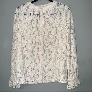 PrettyGarden Ivory Lace Button Down Blouse